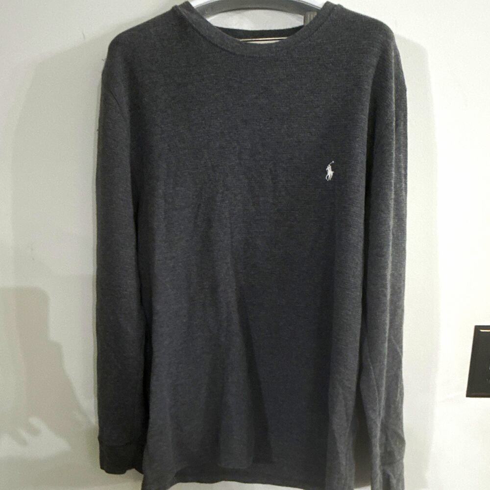 Polo Ralph Lauren Men’s Knit Pajama Top L Gray Crew Neck Long Sleeve Logo